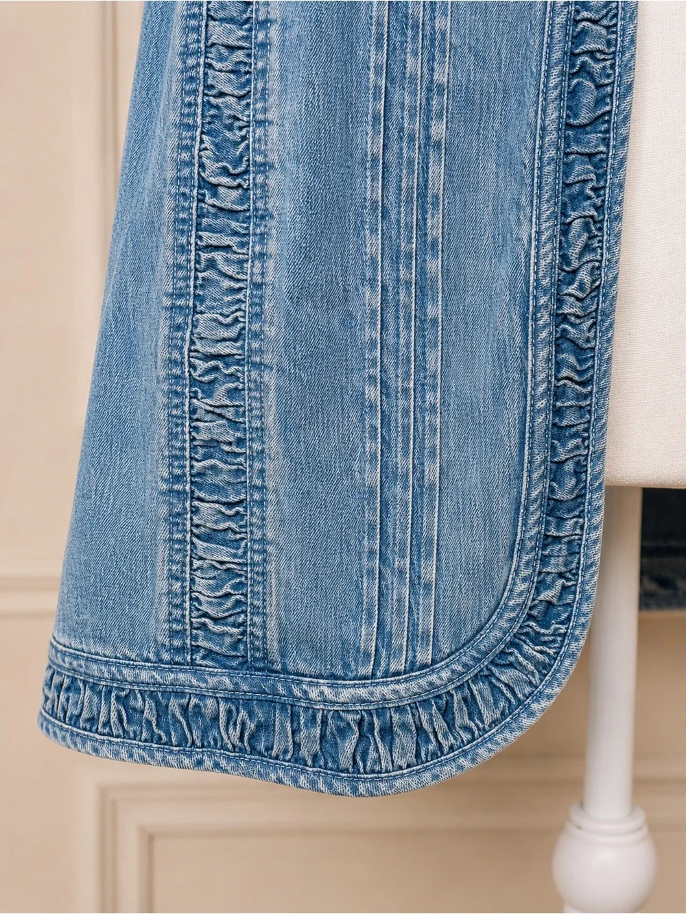 Liz & Me 3X 26/28W Ruffle Trim Denim Jacket Light Wash Pintuck Boho Lagenlook